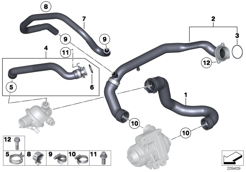 BMW Water Hose With O-Ring Cylinder Head To Thermostat Housing - Genuine  BMW 11537585023 - LLLParts