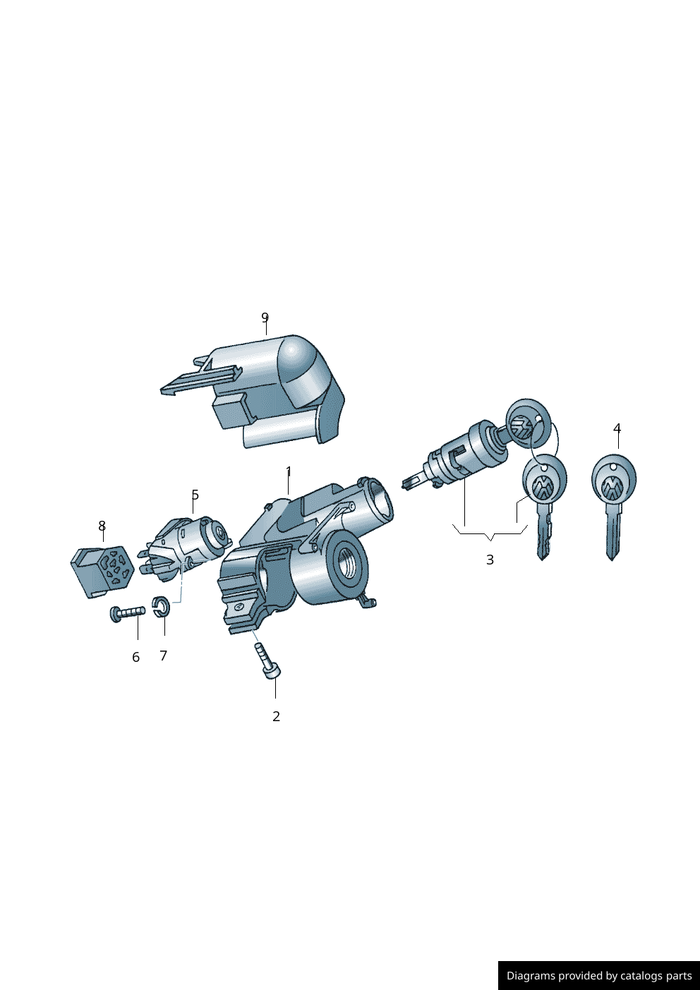 Volkswagen Steering Lock With Key Locking System 535905851A LLLParts