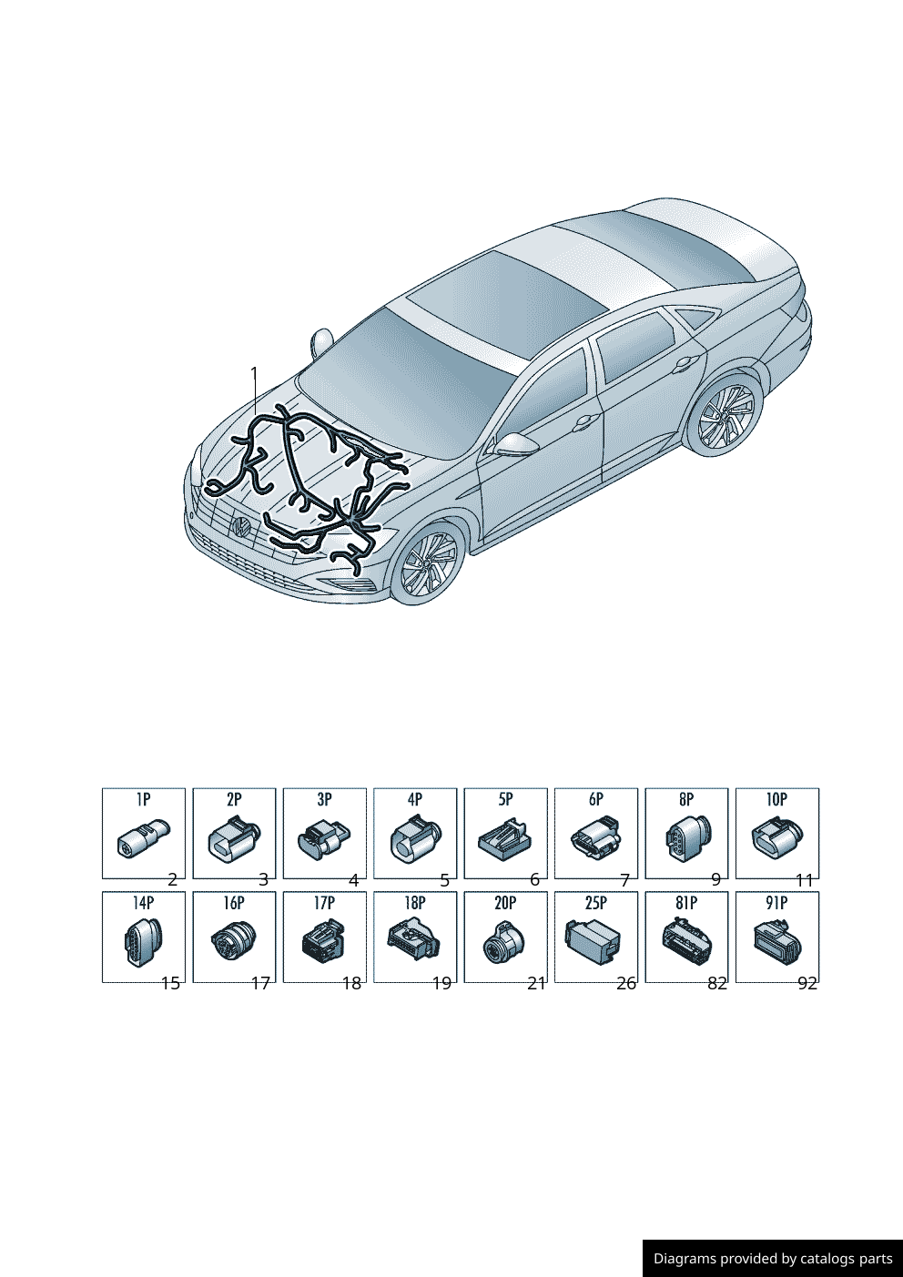 Volkswagen Wiring Harness For Interior 17B971002 LLLParts